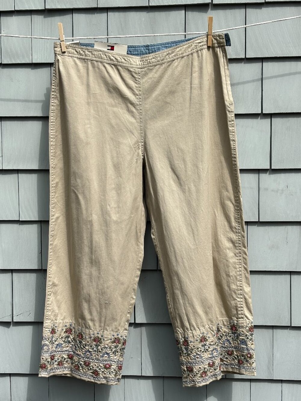 Tommy Hilfiger Khaki Crop Pants Embroidered Mirror Hem Size 16 NWT